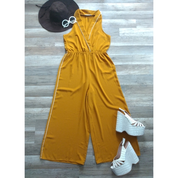 Forever 21 Pants - Forever 21 Wide Leg Marigold Mustard Jumpsuit XL